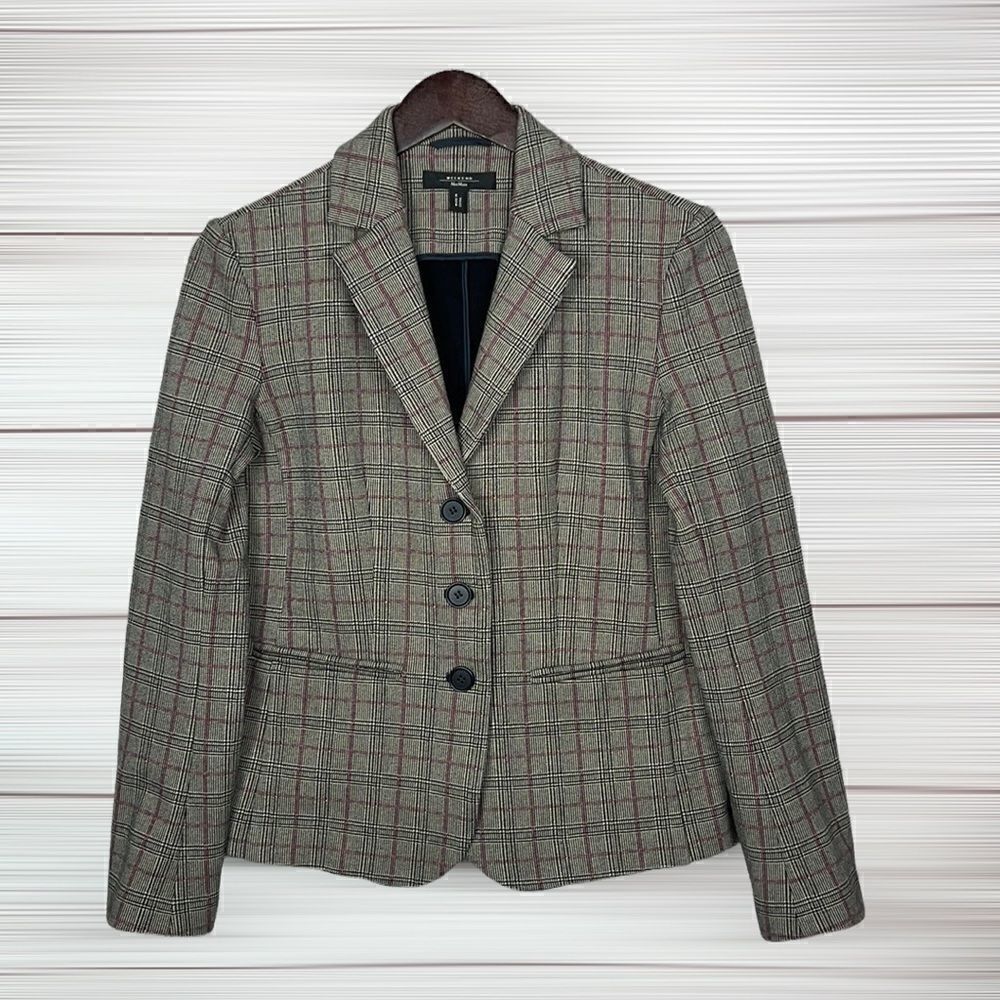 Max Mara Weekend Gray Plaid Fitted Blazer Unlined US 6-8